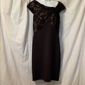 New Tadashi Shoji Black Lace-Overlay Midi Dress size 12
